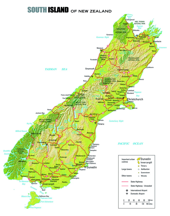 carte routière nouvelle zélande île du sud